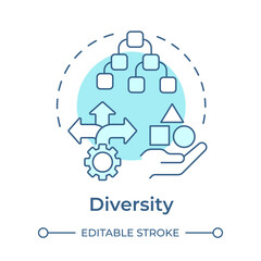 Naklejka premium Diversity soft blue concept icon. Data management, filtering. Methodology algorithms, technology. Round shape line illustration. Abstract idea. Graphic design. Easy to use article, blog post
