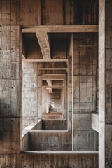 Fototapeta premium Intricate concrete architecture showcases symmetry and depth in an abandoned structure during daylight
