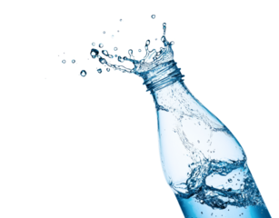 Water splash out of a bottle isolated on white.