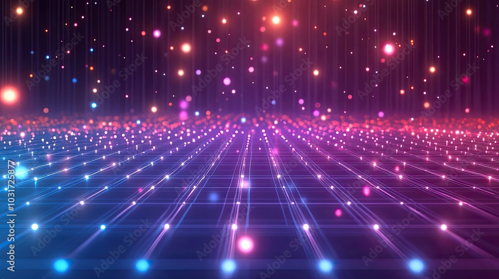 Poster abstract digital network with glowing lights and lines