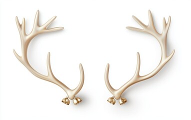A set of golden reindeer antlers headband with small bells, isolated on a clean white background
