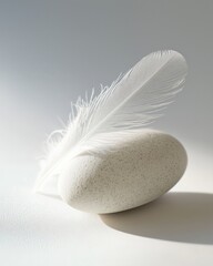 A close-up of a minimalist object, such as a single feather or a smooth pebble, with a plain background to emphasize its form.