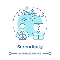 Serendipity soft blue concept icon. User experience, personalized recommendations. Algorithms, marketing. Round shape line illustration. Abstract idea. Graphic design. Easy to use article, blog post
