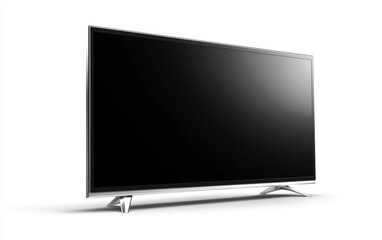 A futuristic flat-screen TV with a slim bezel and glossy black finish, isolated on white