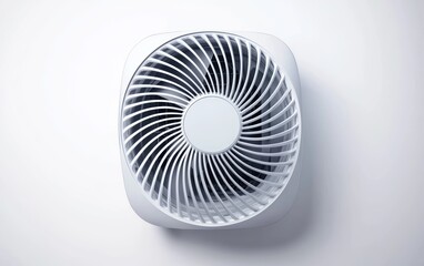 A high-powered electric fan heater with rotating blades, isolated on a clean white background