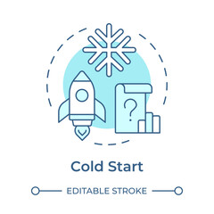 Cold start soft blue concept icon. Recommendation system, marketing. Data organization. Round shape line illustration. Abstract idea. Graphic design. Easy to use article, blog post