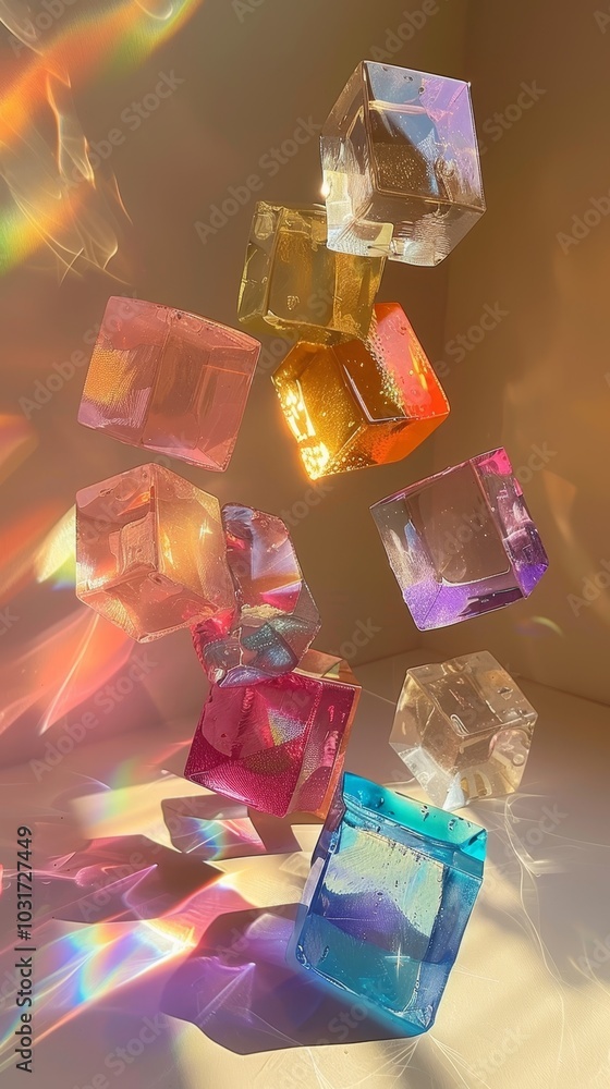 Aufkleber colorful translucent cubes floating in sunlight create a mesmerizing display of light and reflection