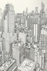 Aerial view of a bustling urban skyline featuring skyscrapers during the day with intricate architectural details