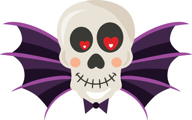 Cute halloween skull with bat wings