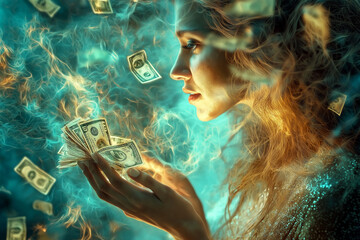 a woman attracting money like a magnet