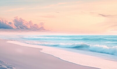 Obraz premium A pastel beach with gentle waves crashing on shore.