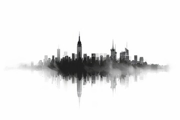 Fototapeta premium A stunning black and white silhouette of the New York City skyline reflecting on water during twilight
