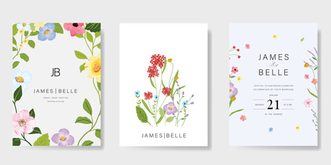 sweet elegant pink botanical Wedding Invitation, floral invite thank you, rsvp modern card Design in leaf and flower water color texture decorative Vector elegant rustic template