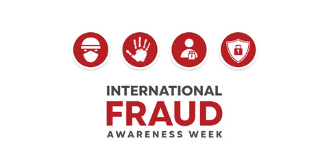 International Fraud Awareness Week. Human, hand, people icon, padlock and shield. Great for cards, banners, posters, social media and more. White background