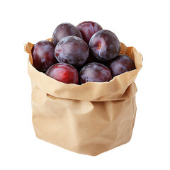 Obraz premium Plums in paper bag, white isolate background