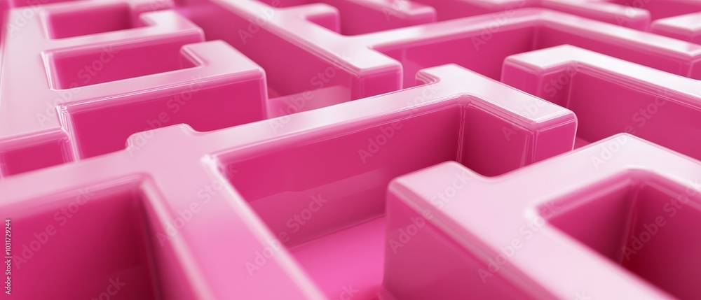 Poster a vibrant maze in various pink shades features sharply defined pathways and turns, creating an engag