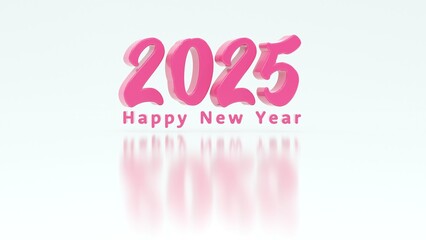happy new year 2025 - pink 3D text on white background - 3D rendering