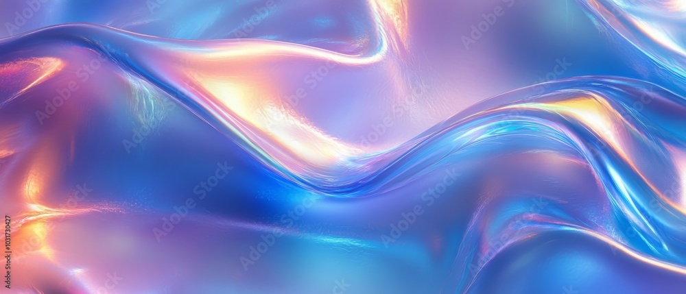 Poster the fabric showcases a mesmerizing array of iridescent colors, flowing gently in soft waves that evo