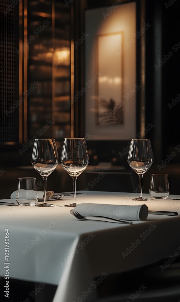 Poster 127. an elegant empty dining setting with soft lighting