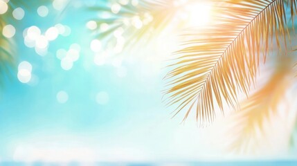 Fototapeta premium A serene tropical scene featuring palm leaves against a bright, blurred background.