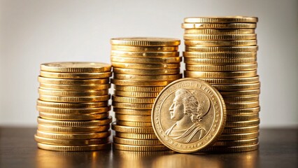 Two Piles of Australian One Dollar Coins with Copy Space for Financial Concepts