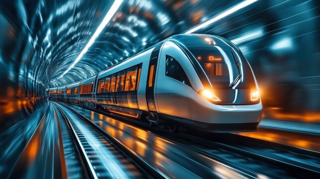 futuristic train traveling through a modern tunne