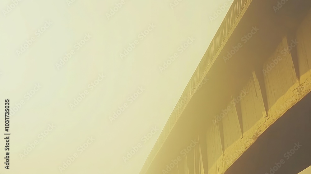 Poster a low angle view of a bridge with fog in the background, looking like an abstract shape.