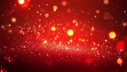 Red abstract background with glittering lights and bokeh, Christmas, Happy holiday new year