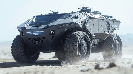 Fototapeta premium Futuristic Command Vehicle Leading Troops in Critical 3D Rendered Illustration