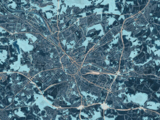 Painterly Style City Map of Osnabruck, Germany in a Blue Color Scheme.