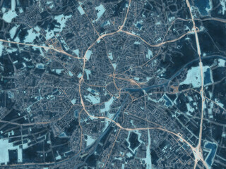 Painterly Style City Map of Oldenburg, Germany in a Blue Color Scheme.