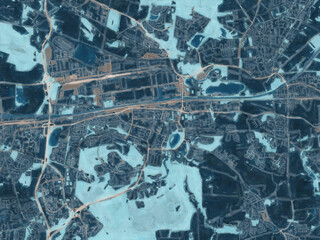 Painterly Style City Map of Wolfsburg, Germany in a Blue Color Scheme.