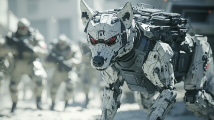 Cybernetic Dog in Futuristic Warfare - Enhanced Tracking and Combat Capabilities in 3D Illustration