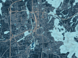 Painterly Style City Map of Gottingen, Germany in a Blue Color Scheme.