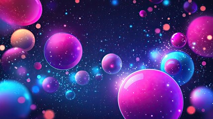 Abstract Cosmic Sphere Background with Neon Lights and Glitter
