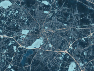 Painterly Style City Map of Delmenhorst, Germany in a Blue Color Scheme.