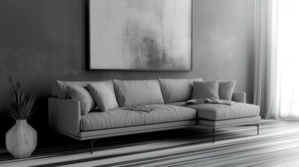 Modern Living Room Interior Design with Sectional Sofa and Abstract Artwork