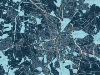 Painterly Style City Map of Luneberg, Germany in a Blue Color Scheme.