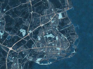 Painterly Style City Map of Wilhelmshaven, Germany in a Blue Color Scheme.