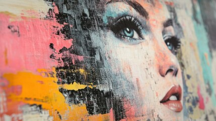 Colorful Abstract Portrait of a Woman with Intense Blue Eyes