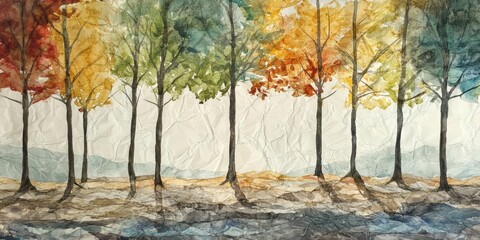 Serene Watercolor Landscape with Sunlit Trees and Pathway