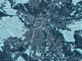 Painterly Style City Map of Celle, Germany in a Blue Color Scheme.