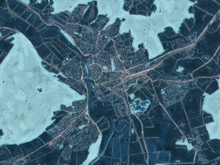 Painterly Style City Map of Hameln, Germany in a Blue Color Scheme.