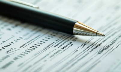 A pen rests on a paper form.