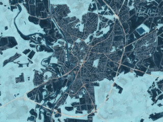 Painterly Style City Map of Lingen, Germany in a Blue Color Scheme.