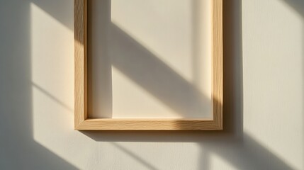 Wooden Frame on a Wall with Sunlight Casting Shadows