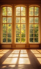 Fototapeta premium 102. An empty, sunlit room with large windows