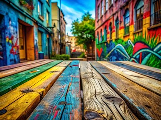 Fototapeta premium Urban Exploration Paint on Wooden Surface Effect Mockup for Creative Design Projects