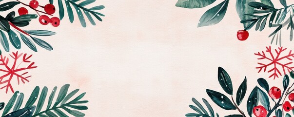 Pastel Winter Holiday Watercolor Frame with Delicate Snowflakes and Center Text Space for Your Message