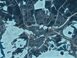 Painterly Style City Map of Goslar, Germany in a Blue Color Scheme.